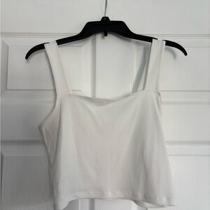 American Eagle Outfitters White Ribbed Square-Neck Tank